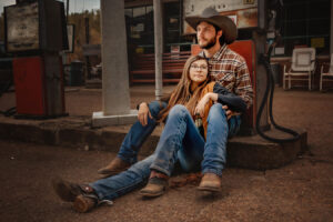 vintage gas station photoshoot cowgirl