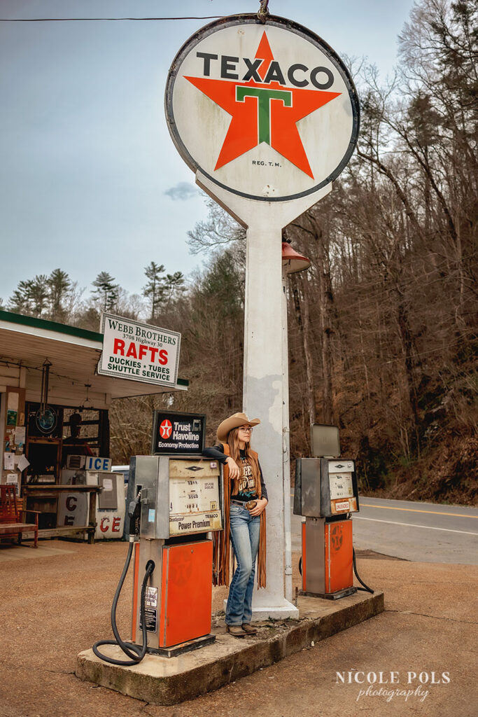 western cowboy Vintage Gas Station Photoshoot