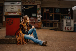 vintage gas station photoshoot cowgirl