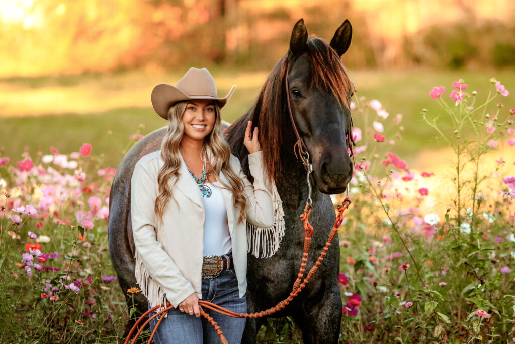 Beautiful Horse Photography - Cowgirl in Wildflower field