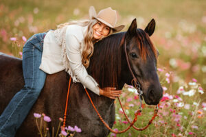 Beautiful Horse Photography - Cowgirl in Wildflower field