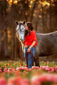 Senior horse & rider session in flower field